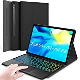 Galaxy Tab S8 Plus/ S7 FE/ S7 Plus Keyboard Case, 3-Zone 7 Color Backlit, Smart Touchpad, Type-C Rechargeable, Detachable Wireless Keyboard for Samsung Tab S8+ 2022/ S7 FE 2021/ S7+ 2020 12.4', Black