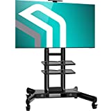 ONKRON Mobile TV Stand with Wheels Rolling TV Stand for 40-70 Inch LED LCD Flat or Curved Screen TVs up to 100 lbs - Height Adjustable TV Cart with Shelves - Portable TV Stand (TS1552) Black