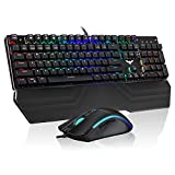 Havit Mechanical Keyboard and Mouse Combo RGB Gaming 104 Keys Blue Switches Wired USB Keyboards with Detachable Wrist Rest, Programmable Gaming Mouse for PC Gamer Computer Desktop (Black)