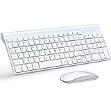 Wireless Keyboard and Mouse Ultra Slim Combo, TopMate 2.4G Silent Compact USB Mouse and Scissor Switch Keyboard Set with Cover, 2 AA and 2 AAA Batteries, for PC/Laptop/Windows/Mac - White