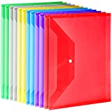 12 Pack Plastic Envelopes Poly Envelopes, LEOBRO A4 Clear File Bags Document Folders Document Organizers with Snap Button for Document Stationery Tools Organization, in 6 Assorted Colors
