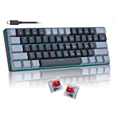 60 Percent Mechanical Gaming Keyboard, Gray&Black Mixed Color Keycaps Gaming Keyboard with Red Switches, Detachable Type-C Cable Mini Keyboard with Powder Blue Light for Windows/Mac/PC/Laptop