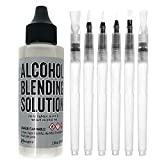 Alcohol Ink Blending Solution - Ranger Blending Solution Tim Holtz 2-Ounce, Alcohol Ink Supplies 6 Pixiss Blending Brush Pens