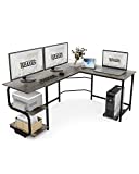 Teraves Reversible L Shaped Desk with Shelves Round Corner Computer Desk Gaming Table Workstation for Home Office