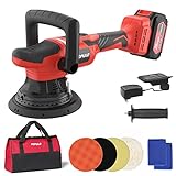 POPULO Brushless Buffer Polisher, 6-inch Cordless Polisher DA Random Orbital Car Waxer with Variable with Digital Display, 7 Speed Changes 2000-4800 RPM, 4.0Ah Lithium Battery 4 Foam Pads