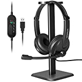 Kithouse USB Headset Headphone with Microphone for Computer Laptop PC, Wired Call Center Office Work Headset with Microphone Noise Cancelling + Headset Headphone Stand Holder