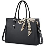 Laptop Bag for Women 15.6 inch Waterproof Laptop Tote Work Bag Leather Computer Tote Briefcase Bag Office Professional Large Capacity Handbag School Shoulder Bag Black