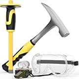 INCLY 5 PCS Geology Rock Pick Equipment Kit, 32 oz. Rock Hammer with 12' Mason Concrete Chisel, Safety Glasses, Whistle, jewelers loupe, Tool Set for Hounding,Gold Mining & Prospecting, Stone Breaking