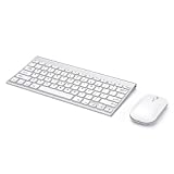 Rechargeable Wireless Keyboard Mouse Combo, seenda Ultra Slim Small Compact Keyboard and Mouse with Long Battery Life for Windows Laptop Computer, Silver and White