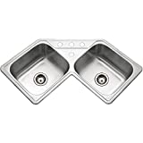 Houzer LCR-3221-1 Legend Series Topmount Stainless Steel Corner Bowl Kitchen Sink, 31-7/8 in. W x 31-7/8 in. D x 8 in. H