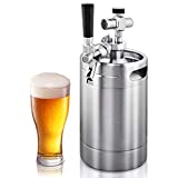 NutriChef Double Walled System-64oz Stainless Steel Growler Tap Portable Mini Keg Dispenser Kegerator Kit w/ Co2 Pressure Regulator for Craft Beer Draft/Homebrew PKBRTP99
