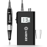 AIRSEE Rechargeable 30000RPM Electric Nail Drill Professional Portable E File Machine for Acrylic Nails Natural Extension Gel Nails Polish Cuticle, Cordless High Speed for Salon Use or Home DIY Black