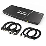 TESmart KVM Switch 2 Monitors 2 Computers, HDMI 2 Port Dual Monitor KVM, UHD 4K@60Hz RGB 4:4:4, USB 2.0 Hub, Stereo Audio, Hotkey, Button Switching, PC Keyboard Mouse Switcher Box with Cables