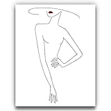 Abstract Fashion Pose | Woman One Line Silhouette with Red Lips - 11x14 UNFRAMED Black and White Art Print of Nordic Modern Contemporary Female Form Line Drawing Wall Decor