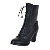 Aniywn Women's Mid-Calf Boots,Women High Heeled Boots Shoes Casual Lace Up Leather Pointed Boots(Black,41)