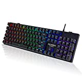 Mechanical Gaming Keyboard,RGB 104 Keys Ultra-Slim Rainbow LED Backlit USB Wired Keyboard with Blue Switches,Durable ABS Keycaps/Anti-Ghosting/Spill-Resistant Mechanical Keyboard for PC Mac Xbox Gamer