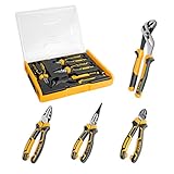 INGCO 4 PCS Pliers Tool Set Diagonal Wire Cutting Pliers 8'Long Needle Nose Pliers 7'Diagonal Cutting Pliers 8'Combination Pliers 10'Pump Pliers Heavyduty Pliers with Tool Box HKTV01P042