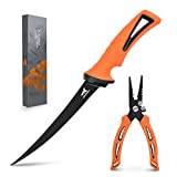 KastKing Fishing Pliers with Fillet Knife, 6' Split Ring Nose Plier and 7' Fillet Knife,Orange