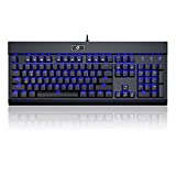Eagletec KG010 Mechanical Keyboard Wired Ergonomic Clicky Blue Switch Equivalent for Office PC Home or Business (Black Keyboard Blue LED Backlit)