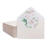 A1 Ivory Invitation Envelopes with Floral Liner for Weddings, Birthday (50 Pack)