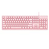 DKS100 Computer Keyboard, White Backlit Mechanical Feeling Membrane Gaming Keyboard, Wired 104 Keys for Gaming Office and Typing, Pink