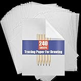 Transfer Paper Tracing Paper for Drawing Trace Paper - PSLER 240 Sheets White Translucent Tracing Paper with 5Pcs Pencil on Artist Lettering Sketch Drawing for Pencil Ink Markers A4 Size 8.5 X 11 Inch