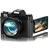 Acoletty 4K Digital Camera for YouTube, 48MP Vlogging Camera, 16X Digital Zoom, 3.0' IPS 30FPS 180° Flip Screen TopCam32 Zoom, 52mm Wide Angle Lens, Macro Lens, 2 Batteries and 32GB TF Card
