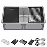 DELTA Rivet 33-Inch Workstation Kitchen Sink Undermount 16 Gauge Stainless Steel 50/50 Double Bowl with WorkFlow Ledge and Chef’s Kit of 9 Accessories, 95B931-33D-SS