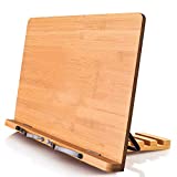 wishacc Book Stand XL-Large Size 15.4' x 11.0' Main Board-Adjustable Foldable Book Holder with Page Holder Clips - Holds Cookbooks, Receipe Books, Textbooks, Tablets, Laptops, Music Books, Documents