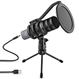 ZINGYOU USB Microphone Computer Mic for Gaming Podcasting Recording Vocals Singing 192kHz/24Bit Compatible with Windows macOS Laptop Plug & Play, ZY-UD1 Gray