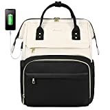LOVEVOOK Laptop Backpack for Women Fashion Business Computer Backpacks Travel Bags Purse Student Bookbag Teacher Doctor Nurse Work Backpack with USB Port, Fits 15.6-Inch Laptop Beige-Black