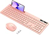 Pink Keyboard and Mouse Wireless, Vivefox Pink Wireless Keyboard with Phone Holder USB A & Type C Receiver Rose Gold Keyboard and Mouse Compatible for Windows, Mac, MacBook / Air / Pro Computer