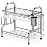 Dish Drying Rack, iSPECLE 304 Stainless Steel 2-Tier Dish Rack with Utensil Holder, Cutting Board Holder and Dish Drainer for Kitchen Counter