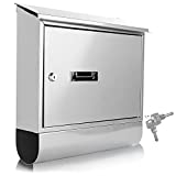Serene Life Modern Wall Mount Lockable Mailbox Outdoor Galvanized Metal Key Large Capacity Commercial Rural Home Decorative & Office Business Parcel Box Packages Drop Slot Secure Lock (Metallic White)