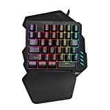One Handed Gaming Keyboard RGB Backlit, 35 Keys Portable Mini Gaming Keypad Ergonomic Professional Keyboard, Single Hand Mechanical Gaming Keyboard with Wrist Rest Support for LOL/PUBG/MOBA/MMO/FPS