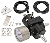 0-140 PSI Adjustable Universal Fuel Pressure Regulator, Aluminum Gas Oil Injection Pressure Regulator Kit with Gauge, AN6-6AN Fuel Line Hoses, Install Tool Accessories
