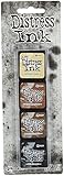 Ranger THoltz Ink Pad Set 3 Tim Holtz Distress Mini InkSet, Four 1x1 inch, Antique Linen, Vintage Photo, Walnut Stain, and Black Soot, 4 Count