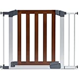 Munchkin Auto Close Modern Pressure Mounted Baby Gate for Stairs, Hallways and Doors, Walk Through with Door, Dark Wood and Silver Metal