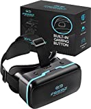 VR Headset Compatible with iPhone & Android - with Built-in Action Button | Virtual Reality Goggles for 4.7”-6.5” Cell Phone - Best Set Glasses | Gift for Kids and Adults for Experiencing VR - Blue