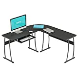 RIF6 L-Shaped Computer Desk - 59.4' Home Office Corner Desk with Adjustable Keyboard Tray - Durable Black Surface Study Table for PC Laptop Gaming and Writing - with Sturdy Adjustable Steel Legs