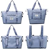 Lightweight Expandable Double Shoulder Strap&Capacity Travel Duffel Bag, Sports Tote Gym Bag, Shoulder Weekender Overnight Bag with Wet Pocket for Women (F Blue)