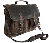 18' Inch Retro Buffalo Hunter Leather Laptop Messenger Bag Office Briefcase College Bag Leather Bag for Men and Women (18' Brown)