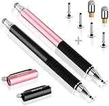 MEKO Universal Stylus,[2 in 1 Precision Series] Disc Stylus Touch Screen Pens for All Capacitive Touch Screens Cell Phones, Tablets, Laptops Bundle with 6 Replacement Tips - (2 Pcs, Black/Rose Gold)