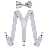 Child Kids Suspenders Bowtie Set - Adjustable Suspender Set for Boys and Girls(25Inches (5 Months to 6 Years ), Light Gray)