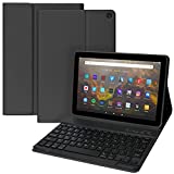 Keyboard Case for All-New Kindle Fire HD 10 and Fire HD 10 Plus Tablet (Only Compatible with 11th Generation 2021 Release) Slim Lightweight Protective Cover with Detachable Bluetooth Keyboard(Black)