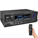 Pyle PT272AUBT - Wireless Bluetooth Audio Power Amplifier - 300W 4 Channel Home Theater Stereo Receiver with USB, AM FM, 2 Mic IN with Echo, RCA, LED, Speaker Selector - For Studio, Home Use