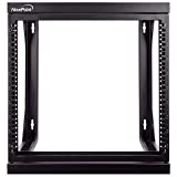 NavePoint 9U Wall Mount IT Open Frame 19 Inch Rack with Swing Out Hinged Gate Black