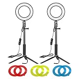 Neewer Video Conference Lighting Kit for Zoom Call Meeting/Self Broadcasting/Remote Working/YouTube/TikTok Video/Live Streaming: 2-Pack 6-inch Dimmable LED Ring Light with Tripod Stand & Color Filter