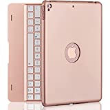 iPad Keyboard Case for iPad Pro 9.7 Inch, New 2018 iPad, 2017 iPad, iPad Air 1 and 2 Bluetooth Keyboard with 130° Smart Folio Hard Back Cover, Ultra Slim, Auto Wake and Sleep - Rose Gold