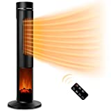 Electric Space Heater for Large Room - 36' Ceramic Tower Space Heater for Room Heating w/ Thermostat, Fast Heating, 3D Realistic Flame, Oscillating, Remote Control, Ideal for Home/Livingroom